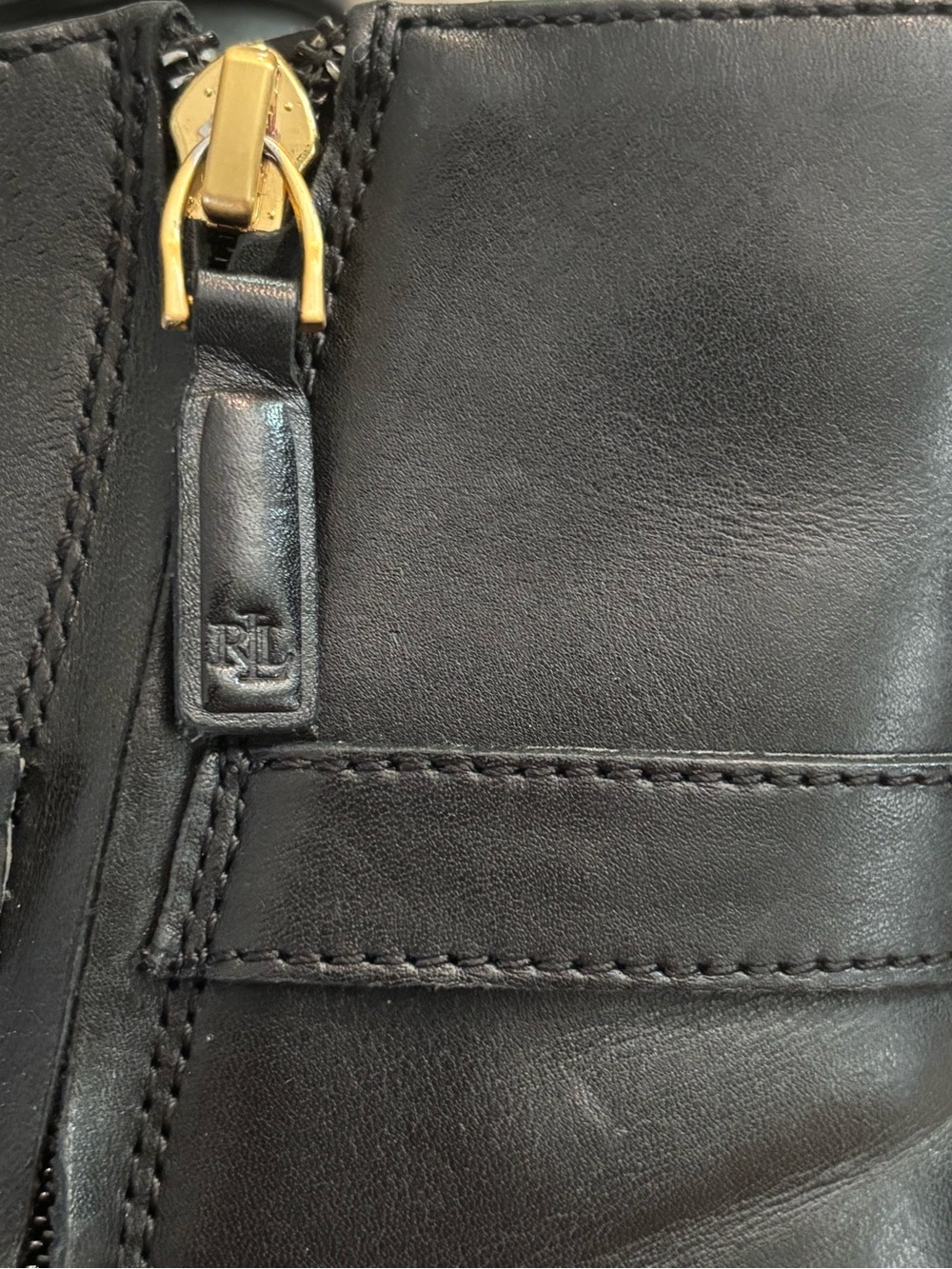 Lauren Ralph Lauren Black Leather Brooke Ankle Booties with Gold RL Hardware - Picture 3 of 6